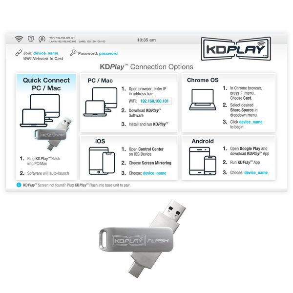 KD-BYOD4K 4K WIRELESS BYOD PRESENTATION GATEWAY - 1/4 IMAGES, SUPPORT PC, MAC, IOS AND ANDROID